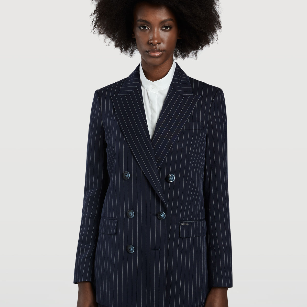 Double Breasted Suit Blazer - Dark Brown Pinstripe (Peak Lapel) main image 0