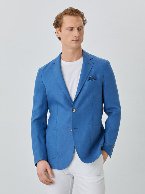 Unstructured Hopsack Blazer With Patch Pockets In Linen – Sacoor