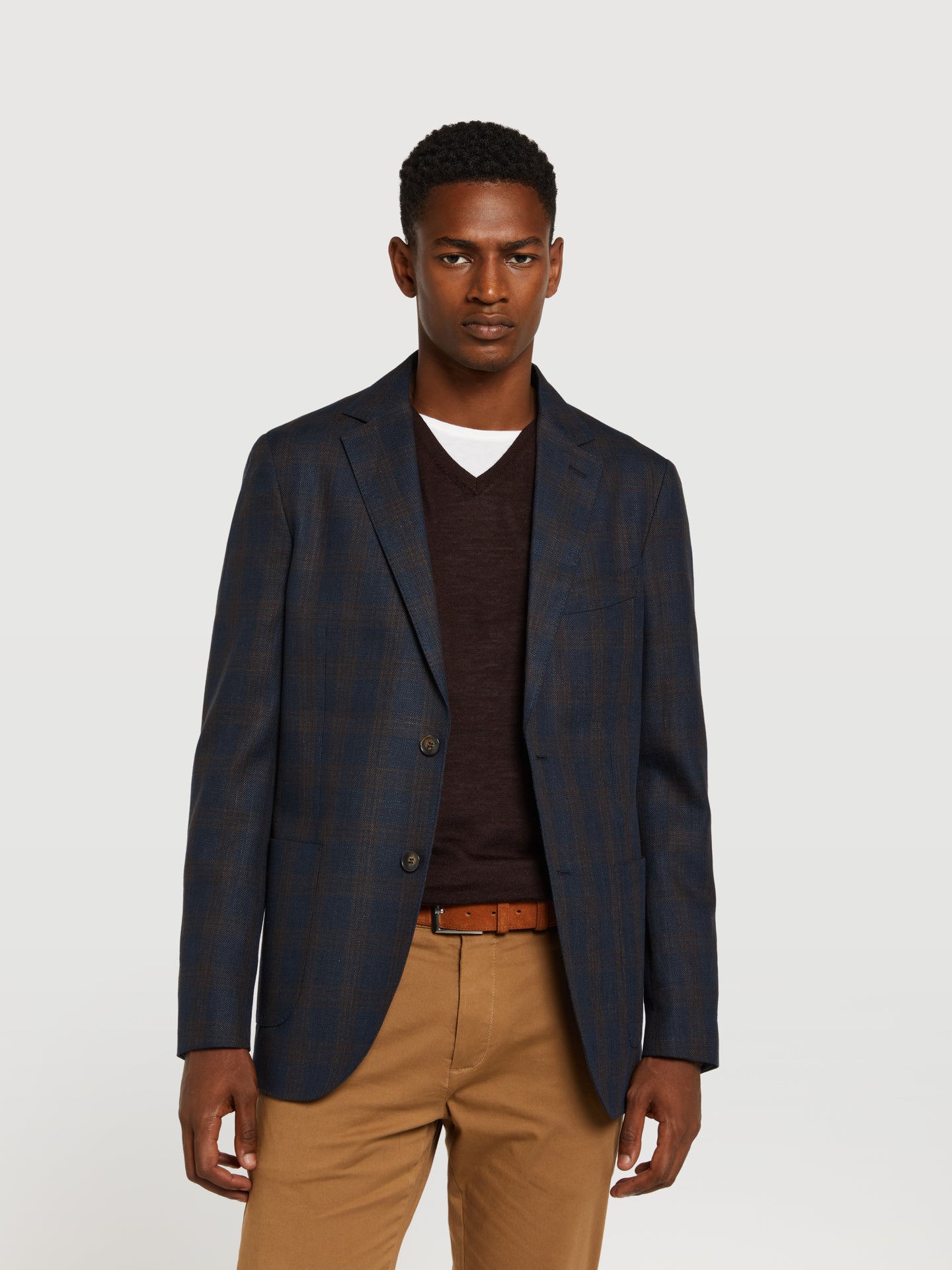 Unstructured windowpane check wool linen blazer – Sacoor Brothers